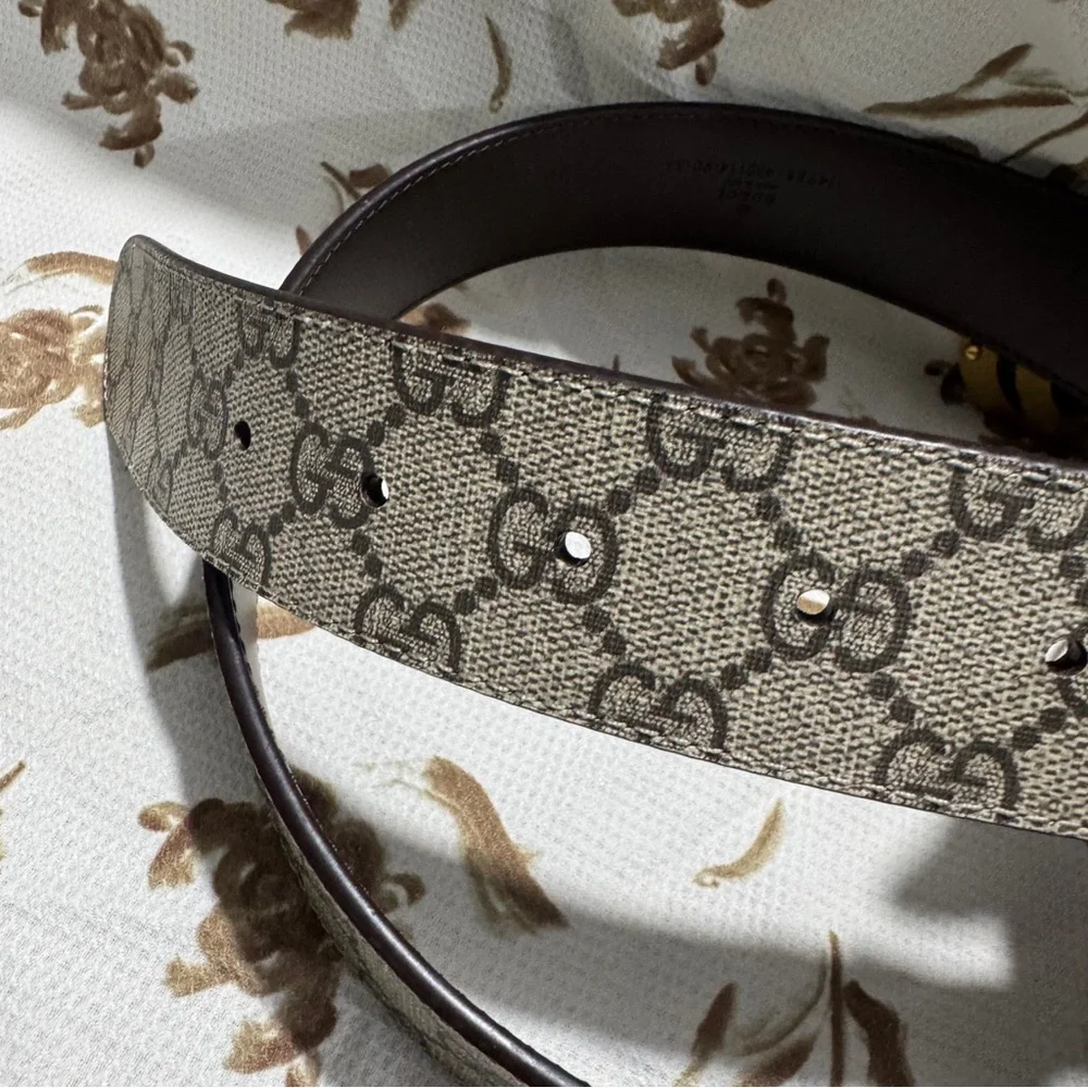 Gucci Brown GG Supreme Canvas Belt with Gold Double G Buckle